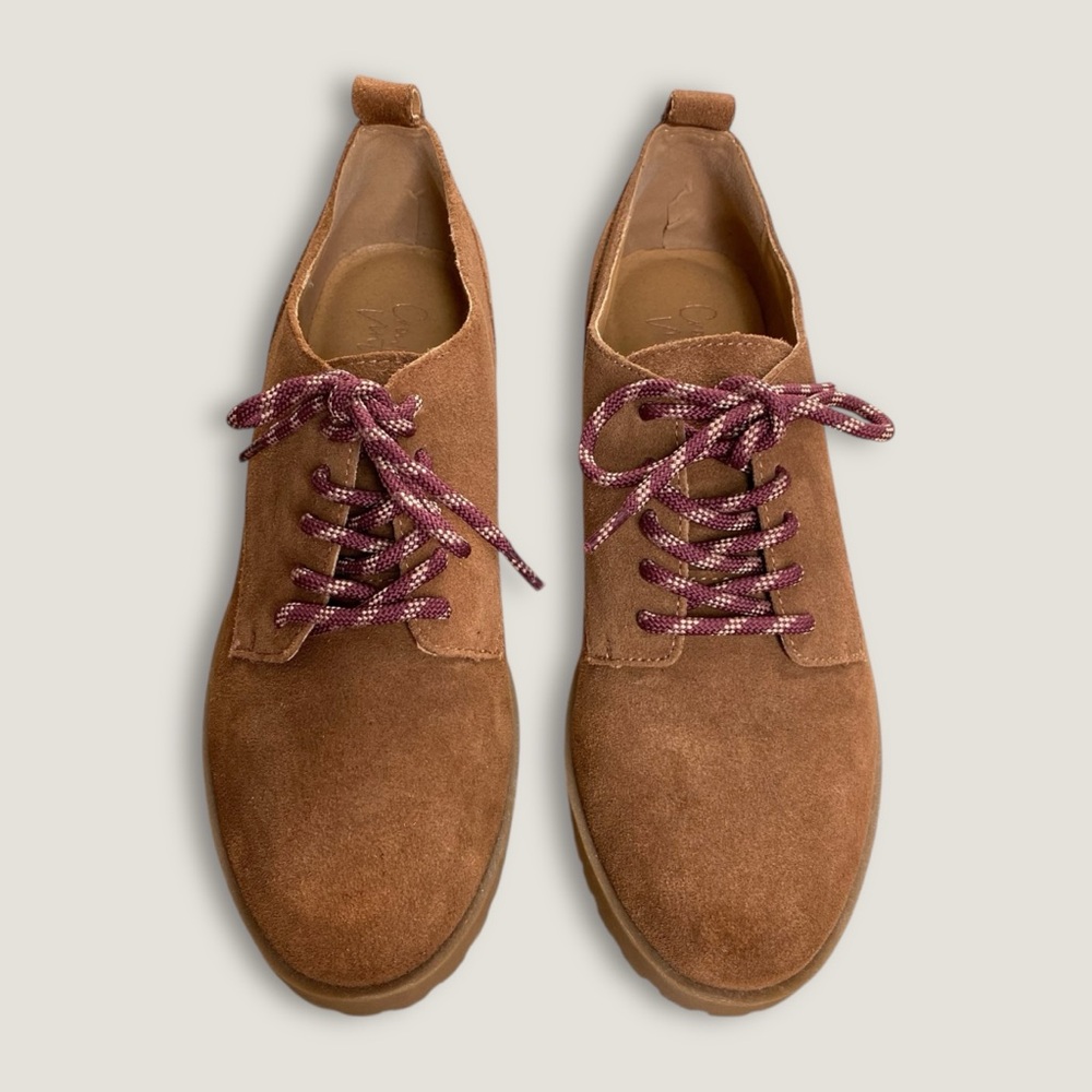 Crown Vintage Lowell Lace Up Suede Oxford Cognac Brown Lug Sole Women’s Sz 7.5M